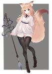  animal_ears dress garter kitsune mizu_(lzzrwi603) sweater tail thighhighs weapon 