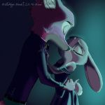  1:1 anthro anthro_on_anthro canid canine clothed clothing disney duo eyes_closed fox fully_clothed fur hi_res inner_ear_fluff judy_hopps kissing lagomorph leporid light lighting mammal nick_wilde qalcove rabbit red_fox tuft zootopia 