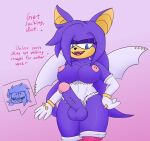 anthro armwear avian balls bat big_balls big_breasts big_penis bird blue_body blue_eyes blue_feathers bluebird blush bracelet breasts clothing cookie-pone elbow_gloves erection fan_character fangs feathers fur furgonomic_piercing furgonomics genital_piercing genitals ghost_bat gloves gynomorph handwear insult intersex jewelry looking_down looking_up male mammal megadermitid microbat mountain_bluebird nipple_piercing nipples oscine passerine penis penis_piercing piercing purple_body purple_fur sega shred_the_bluebird solo sonic_the_hedgehog_(series) spikes tan_body tan_fur teeth thick_thighs thrush_(bird) trans_(lore) trans_man_(lore) white_wings wing_piercing wings