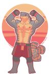 2026 5_fingers 5_toes abs anthro aquatic areola biceps biped black_bottomwear black_clothing black_eyebrows black_gloves black_handwear black_sclera black_shorts bottomwear cichlid clothed clothed_anthro clothed_male clothing collarbone dated deltoids eyebrows feet fin fingerless_gloves fingers fish fist flexing flexing_bicep flexing_both_biceps gloves grey_areola grey_body grey_fin grey_nipples grey_scales grey_tail handwear hi_res humanoid_hands looking_aside male male_anthro mouth_closed multicolored_body multicolored_bottomwear multicolored_clothing multicolored_fin multicolored_gloves multicolored_handwear multicolored_scales multicolored_shorts multicolored_tail muscular muscular_anthro muscular_male navel nipples non-mammal_nipples orange_body orange_bottomwear orange_clothing orange_scales orange_shorts oscar_(fish) outline pecs plantigrade pupils raised_arms red_body red_bottomwear red_clothing red_eyes red_fin red_gloves red_handwear red_scales red_shorts red_tail scales shorts signature snarkysardine solo tail tail_fin toes topless topless_anthro topless_male two_tone_clothing two_tone_gloves two_tone_handwear white_outline