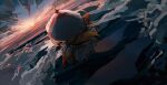  1girl absurdres blonde_hair cloud commentary_request dress facing_away floating from_behind haruaki_(onkai_planaria) highres holding holding_umbrella long_hair outdoors parasol purple_tabard solo sun tabard touhou umbrella very_long_hair white_dress yakumo_yukari yin_yang yin_yang_print 