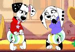  101_dalmatian_street 101_dalmatians big_nose black_body black_eyes black_fur black_nose canid canine canis clothing collar diaper disney dolly_(101_dalmatians) domestic_dog dylan_(101_dalmatians) female fur hackeyslackey hands_over_mouth male mammal markings open_mouth purple_clothing purple_shirt purple_topwear red_clothing red_shirt red_topwear rinonno3 shirt teeth topwear white_body white_fur young 