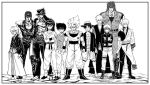  6+boys arm_warmers armor arms_at_sides artist_name belt black_hat bleach boots border company_connection covered_abs cross_scar crossed_arms crossover dougi dragon_ball dragon_ball_z english_commentary facial_mark felixmanga full_body gakuran gintama greyscale hadanugi_dousa hands_in_pockets hat himura_kenshin hokuto_no_ken holster j-stars_victory_vs jacket japanese_clothes jojo_no_kimyou_na_bouken jumpsuit katana kenshiro kimono kujo_jotaro kurosaki_ichigo leather leather_jacket leather_pants looking_at_viewer medium_hair monkey_d._luffy monochrome multiple_belts multiple_boys muscular muscular_male naruto_(series) naruto_shippuuden one_piece open_clothes open_shirt pants pegasus_seiya pompadour rurouni_kenshin saint_seiya sakata_gintoki sandals scabbard scar school_uniform serious sheath sheathed short_hair shoulder_armor shounen_jump signature size_difference son_goku spiked_hair standing stardust_crusaders straw_hat super_saiyan sword tabi tall_male tensa_zangetsu_(bankai) thick_eyebrows thigh_holster toeless_legwear toriko toriko_(series) urameshi_yusuke uzumaki_naruto weapon whisker_markings white_border yu_yu_hakusho 