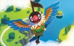  bird bird_focus black_eyes chatot cliff creature full_body gen_4_pokemon hyogonosuke looking_at_viewer no_humans official_art outdoors pokemon pokemon_(creature) pokemon_trading_card_game river solo 