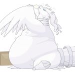 ambiguous_gender back_rolls belly belly_on_ground belly_rolls big_belly blue_eyes chubby_cheeks claws dragon eating fat_arms fat_rolls feral fur generation_5_pokemon hair hi_res huge_belly japanese_text legendary_pokemon mythological_creature mythological_scalie mythology neck_ring nintendo obese obese_ambiguous obese_feral overweight overweight_ambiguous overweight_feral pokemon pokemon_(species) reshiram scalie solo text tube tuft weight_gain white_body white_fur white_hair yoh_chomp