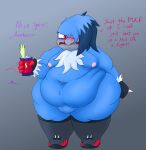 angry anthro avian beak beverage big_butt bird blue_body blue_feathers bluebird blush bodily_fluids boots butt clothing cookie-pone crushing_can crying deep_navel dialogue energy_drink english_text fan_character feathers footwear fupa gloves grey_beak handwear hi_res humiliation male mastectomy_scar moobs mountain_bluebird navel nipples obese obese_anthro obese_male oscine overweight overweight_anthro overweight_male passerine pink_eyes scar shoes shred_the_bluebird solo spikes tears text thick_thighs thrush_(bird) trans_(lore) trans_man_(lore) white_body white_feathers