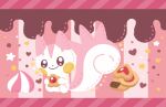  alternate_color animal_focus border brown_eyes chocolate_syrup closed_mouth cookie food full_body heart highres looking_at_viewer no_humans pachirisu pink_background pink_border pink_fur pokemon pokemon_(creature) ririko_(nagareboshi) shiny_pokemon simple_background sitting solo squirrel 