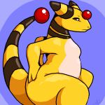  ampharos anthro anthrofied big_butt biped black_body black_eyes black_skin breasts butt countershading crouching featureless_breasts female huge_butt huge_thighs javanshir looking_at_viewer nintendo nude pale_skin pok&eacute;mon pok&eacute;mon_(species) pok&eacute;morph simple_background small_breasts smooth_skin solo thick_tail thick_thighs video_games yellow_body yellow_skin 