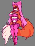  anthro areola big_breasts breasts canid canine canis clothed clothing disney female fox fur legwear lingerie looking_at_viewer maid_marian mammal mcpippypants multicolored_body multicolored_fur nipples orange_body orange_fur pink_eyes robin_hood_(disney) simple_background solo stockings thick_thighs white_body white_fur 