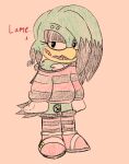 accessory accipitrid accipitriform alternative_fashion anthro avian bandage beak bird black_body black_feathers bone clothed clothing cookie-pone english_text eyebrow_piercing eyeshadow facial_piercing feathers fluffy fluffy_chest footwear gloves green_body green_feathers hair_accessory hairpin handwear highlights_(coloring) jet_the_hawk leg_tattoo legwear makeup male off_shoulder pattern_clothing pattern_legwear pattern_topwear piercing sega shoes skull solo sonic_riders sonic_the_hedgehog_(series) striped_clothing striped_legwear striped_topwear stripes sweater tattoo text thigh_highs thigh_tattoo tongue tongue_piercing topwear white_body white_feathers yellow_beak