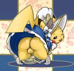  2019 backsack balls bent_over big_butt blush butt clothed clothing cosplay_pikachu_(costume) costume crossdressing crossgender digital_media_(artwork) dress feral footwear ftm_crossgender fur genitals girly hat headgear headwear lkiws looking_at_viewer looking_back male mammal nintendo no_underwear one_eye_closed open_mouth open_smile pikachu pikachu_belle pok&eacute;mon pok&eacute;mon_(species) presenting presenting_hindquarters rodent shoe_soles shoes smile soles solo thick_thighs upskirt video_games wink yellow_balls yellow_body yellow_fur 