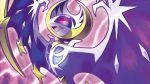  ariga_hitoshi creature fangs flying gen_7_pokemon legendary_pokemon lunala no_humans official_art open_mouth pokemon pokemon_(creature) pokemon_trading_card_game purple_background purple_eyes solo 