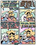 4_panel_comic anthro bingus_(rawdawgcomics) bird_dog book canid canine canis cheek_spots clothing cuddling dialogue domestic_dog duo ears_down english_text floppy_ears golden_retriever half-closed_eyes hi_res hunting_dog lagomorph leporid male mammal narrowed_eyes open_mouth open_smile pivoted_ears rabbit rawdawgcomics reading reading_book retriever smile speech_bubble stahli_(rawdawgcomics) sweater teeth text tooth_gap topwear under_covers wide_eyed