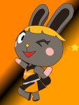 animal_crossing anthro blonde_hair blush bonbon_(animal_crossing) cheerleader cheerleader_outfit female hair happy lagomorph looking_at_viewer mammal nintendo one_eye_closed pose rob-posa solo wings wink winking_at_viewer