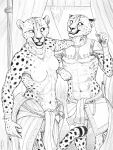  2020 5_fingers anthro breasts cheetah clothed clothing digital_media_(artwork) felid feline female fingers male mammal open_mouth smile teeth titusw tongue 