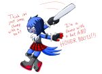 anthro avian baseball_bat bat_(object) beak belt bird blue_body blue_feathers bluebird boots bottomwear clothing cookie-pone elbow_pads english_text extreme_gear fan_character feathers fluffy fluffy_chest footwear gloves grey_beak handwear knee_pads male mountain_bluebird oscine passerine pink_eyes pleated_skirt sega shoes shred_the_bluebird skirt solo sonic_the_hedgehog_(series) spikes text thrush_(bird) trans_(lore) trans_man_(lore) white_body white_feathers