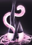  1girl absurdres artist_name ass black_background black_shoes black_thighhighs commentary glowing high_heels highres hololive hololive_english leg_focus leg_up long_hair miori_0 panther_girl panther_tail pink_hair pink_tail raora_panthera shoes solo tail thighhighs thighs twitter_username virtual_youtuber 