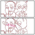  1:1 animal_crossing avian bird blush booker_(animal_crossing) canid canine canis columbid comic cup dodo domestic_dog kissing male male/male mammal nintendo video_games 