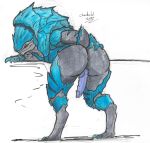  absurd_res alien big_butt butt charbold erection genitals hi_res krogan looking_at_viewer male mass_effect nude penis presenting simple_background solo video_games 