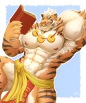  5_fingers abs biceps book clothed clothing felid fingers fur hair hand_behind_head hi_res holding_book holding_object lerchief2007 lin_hu male mammal multicolored_body multicolored_fur muscular muscular_male nekojishi nipples orange_body orange_fur pantherine pecs signature solo striped_body striped_fur stripes tiger topless two_tone_body two_tone_fur white_body white_fur white_hair 