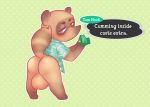  2020 animal_crossing anthro balls barefoot bent_over big_balls bottomless brown_balls brown_body brown_eyes brown_fur butt canid canine clothed clothing dialogue english_text fur genitals half-closed_eyes happidood hi_res looking_at_viewer looking_back male mammal money narrowed_eyes nintendo presenting presenting_hindquarters procyonid raccoon raccoon_dog shirt solo talking_to_viewer tanuki text tom_nook_(animal_crossing) topwear video_games 
