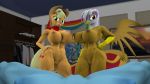  3d_(artwork) abs anthro applejack_(mlp) big_breasts breasts digital_media_(artwork) duo equid equine female freckles friendship_is_magic genitals gilda_(mlp) gildedbonexfm hand_on_hip hi_res huge_breasts mammal muscular muscular_female my_little_pony nipples pussy smile 