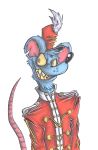  2020 alpha_channel anthro big_ears blue_body blue_fur clothed clothing damaged fangs front_view fur grin hair hi_res krolik looking_at_viewer male mammal murid murine portrait pose rat red_eyes rodent sharp_teeth signature simple_background smile solo solo_focus teeth traditional_media_(artwork) transparent_background 