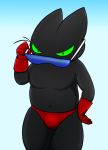  anonymous_artist black_body black_fur bulge cartoon_network clothing domestic_cat eyewear felid feline felis fur gloves green_eyes handwear male mammal mao_mao:_heroes_of_pure_heart navel sheriff_mao_mao_mao slightly_chubby speedo sunglasses swimwear 