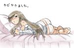  ass bare_shoulders barefoot bed blush breath dr.p dress_shirt long_sleeves lying no_pants on_side pajamas panties pillow shirt sick solo sweat tales_of_(series) tales_of_the_abyss tear_grants translated underwear white_background white_panties 