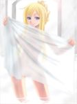  alicia_florence aria artist_request blonde_hair blue_eyes long_hair nude see-through smile solo standing towel 