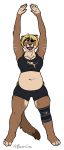  baroncroc belly big_belly big_breasts breasts brown_body brown_fur cassie_evans clothing cougar exercise eye_patch eyewear felid feline female fur hi_res jumping_jacks love_handles mammal overweight overweight_female solo torn_clothing 