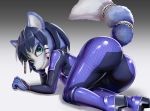  2020 accessory anthro blue_hair bodysuit boots breasts butt canid canine clothing female footwear fox fur gonzarez1938 green_eyes hair hair_accessory krystal mammal nintendo skinsuit smile solo star_fox tailband tight_clothing video_games 