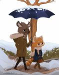  aggressive_retsuko ailurid animated anthro blinking brown_body brown_fur cinemagraph clothed clothing duo fully_clothed fur haida head_tuft hi_res holding_object hyaenid mammal mayleeillustration outside red_panda retsuko sanrio short_playtime snow snowing spotted_hyena tree tuft umbrella 