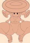  breasts cleavage clothed clothing crouching elemental_creature female footwear fungi_fauna fungus hi_res high_heels humanoid looking_at_viewer lyn_nyl mario_bros nintendo not_furry rear_view shoes simple_background solo spread_legs spreading thick_thighs toad_(mario) video_games 