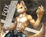  2020 5:4 abs alternate_version_at_source anthro belt bottomwear canid canine claws clothed clothing english_text fox fox_mccloud fur green_eyes hi_res ivan-jhang male mammal navel nintendo pants smile solo star_fox text topless video_games 