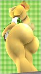 3d_(artwork) 9:16 absurd_res animal_crossing anthro big_butt bottomless butt canid canine canis clipboard clothed clothing digital_media_(artwork) domestic_dog english_text female gildedbonexfm hi_res huge_butt isabelle_(animal_crossing) mammal nintendo solo text video_games yellow_body 