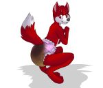  anthro barefoot biped blush bodily_fluids canid canine clothed clothing crouching diaper digitigrade dipstick_tail eyebrows feces fox fur genital_fluids hair hi_res looking_at_viewer male mammal messy_diaper multicolored_tail operationfluff red_body red_fox red_fur red_hair scat side_view simple_background soiling solo topless urine watersports wet_diaper wetting white_background white_body white_fur 
