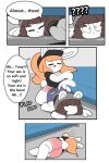  absurd_res all_fours anthro beanie bed black_clothing black_hat black_headwear black_shirt black_topwear blue_bottomwear blue_clothing blue_shorts blush bottomwear breasts brown_hair butt butt_slap chinchilla chinchillid cleavage clothed clothing comic dialogue dry_humping duo eyelashes female female_humping furniture grey_beanie grey_clothing grey_hat grey_headwear hair hat head_bump headgear headwear hi_res lagomorph leporid lying male male/female mammal on_side orange_hair pink_bottomwear pink_clothing pink_shorts ponytail rabbit reaching rodent shirt short_tail shorts slap speech_bubble tail text tina_(tonytoran) tony_(tonytoran) tonytoran topwear 
