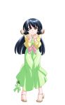  1girl angry animal_ears anime_coloring black_hair breasts clenched_hands closed_mouth cropped_jacket dog_ears dress extra_ears floppy_ears full_body game_asset green_dress hair_ribbon hands_up highres hiiragi_mako jacket large_variant_set layered_clothes long_dress long_hair long_sleeves mahotama maki_daikichi medium_breasts official_art orange_eyes pink_sash ribbon sandals sash simple_background solo standing tachi-e tareme third-party_source tiptoes transparent_background v-shaped_eyebrows variant_set visual_novel_cg yellow_jacket 