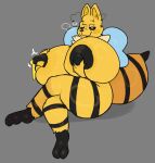 2026 2_toes abdomen_markings absurd_res ankle_tuft antennae_(anatomy) anthro arthropod arthropod_abdomen back_wings bee big_breasts black_antennae black_feet black_markings black_nipples black_sclera black_snout black_stripes blue_wings blush bodily_fluids breasts cheek_tuft colored crossed_legs curvy_figure cynthia_(roythewrastor) digital_drawing_(artwork) digital_media_(artwork) domestic_cat ear_tuft ears_up facial_tuft feet felid feline felis female food fur half-closed_eyes head_tuft hi_res holding_breast honey_(food) huge_breasts hybrid hymenopteran hyper hyper_breasts insect lactating lactating_honey leg_markings leg_tuft looking_at_viewer mammal markings membrane_(anatomy) membranous_wings motion_lines narrowed_eyes neck_tuft nipples nude ridge_(artist) shaded simple_background sitting smile smiling_at_viewer smirk snout solo steamy_breath stinger stinger_tail stripes tail tarsus thick_thighs thigh_markings toes tuft unusual_bodily_fluids unusual_lactation white_eyes wide_hips wings yellow_blush yellow_body yellow_ears yellow_fur 