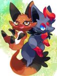  2019 3:4 ambiguous_gender canid canine claws detailed_background duo feral fur fur_tuft hair mammal multicolored_body multicolored_fur nickit nintendo open_mouth pok&eacute;mon pok&eacute;mon_(species) simple_background tuft video_games white_background zoroa553 zorua 