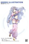  1girl absurdres arabian_clothes arm_up bikini blue_eyes breasts closed_mouth dancer dolphin_wave harem_outfit harem_pants highres hime_cut jewelry looking_at_viewer magazine_scan navel non-web_source official_art ootomo_takuji outstretched_arms pants purple_bikini purple_hair qr_code scan scan_artifacts schnee_weissberg self-scan small_breasts smile solo spread_arms standing standing_on_one_leg swimsuit translation_request veil 