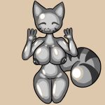  4_fingers :3 absurd_res anthro big_breasts big_tail breasts ears_up eyes_closed felid feline female fingers genitals glare glistening glistening_body goo_creature grey_body happy hi_res mammal markings nipples nude sasunchick simple_background sitting slime slime_(slime_rancher) slime_rancher smile solo striped_markings striped_tail stripes tabby_slime tail tail_markings vulva 