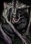  2026 absurd_res anthro black_body black_hair blue_sclera bodily_fluids double_tongue drooling duo female female/female grin grinning_at_viewer hair head_mouth hi_res long_arms long_hair long_tongue looking_at_viewer mammal monster muzzle_(object) saliva saliva_string sharp_teeth signature smile smiling_at_viewer teeth tongue white_body white_hair zarzaliel 