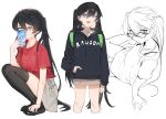  anchovy_(artist) black_hair black_rock_shooter blue_eyes kuroi_mato long_hair sketch 