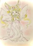  2021 angel_costume anthro bare_shoulders blonde_hair blush caravan_stories chinchilla chinchillid clothing cosplay crown eyes_closed fake_wings female fur gessy grey_body grey_fur grey_hair hair hands_together headgear hi_res mammal multicolored_body multicolored_fur myarol nyakofy oversized_clothing painting_(artwork) robe rodent sailor_moon_(character) sailor_moon_(series) smile solo tiara traditional_media_(artwork) traditional_painting_(artwork) traditional_watercolor_(artwork) watercolor_(artwork) white_body white_fur wig 