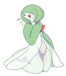  alpha_channel butt clothed clothing female flat_chested gardevoir genitals hair hi_res humanoid kneeling lightningfire12 mammal nervous nintendo not_furry pok&eacute;mon pok&eacute;mon_(species) pussy red_eyes simple_background solo thick_thighs transparent_background video_games wide_hips 