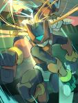  2boys absurdres armor battle black_eyes blonde_hair energy_sword forehead_jewel helmet highres holding holding_sword holding_weapon long_hair male_focus mega_man_(series) mega_man_zero_(series) mega_man_zero_3 multiple_boys omega_(mega_man) omochi_(mochi_skymega) red_armor red_helmet sword weapon z_saber zero(z)_(mega_man) zero_(mega_man) 