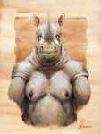  anthro black_nipples breasts female grey_body grey_skin horn mammal nipples nude rhinocerotoid scale_(artist) solo southern_white_rhino white_rhinoceros 