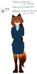  1:2 2020 4_toes 5_fingers anthro barefoot biped black_tie_(suit) blue_clothing blue_eyes bottomwear breasts brown_hair canid canine canis claws clothed clothing countershade_face countershading digital_media_(artwork) dipstick_tail dress_shirt english_text eyewear female fingers fluffy fluffy_tail fox fully_clothed fur glasses gloves_(marking) hair hand_on_hip hi_res laura_(twokinds) leg_markings mammal markings multicolored_tail number orange_body orange_fur paws red_fox shirt signature simple_background smile socks_(marking) solo standing suit text toes topwear twokinds webcomic white_background wolfie-pawz 